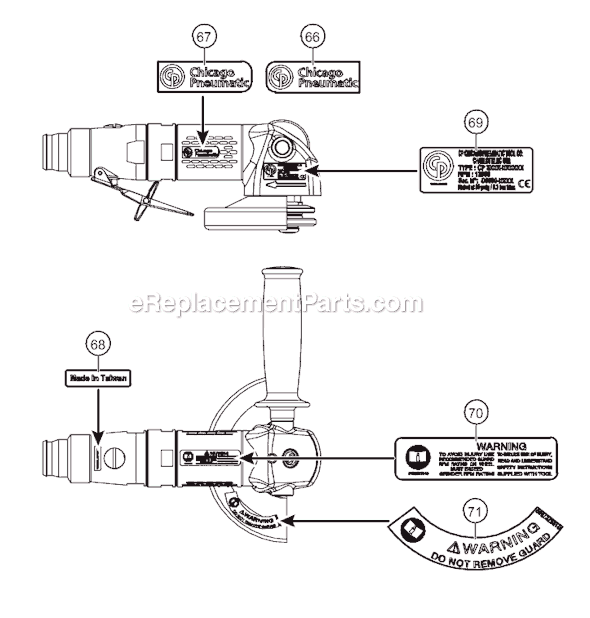 Page B Diagram and Parts List for CP3450-12AC45 6151604030 Chicago Pneumatic Angle Grinder